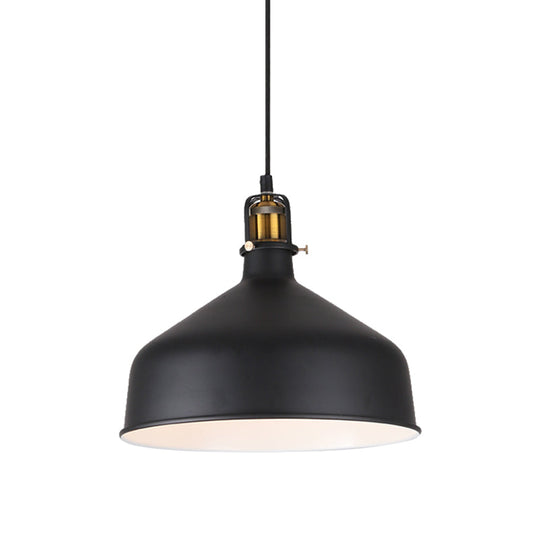 Retro Stylish 1-Bulb Pendant Light: 8"/12" Width with Barn Shade, Metal Ceiling Fixture for Dining Room in Black/White