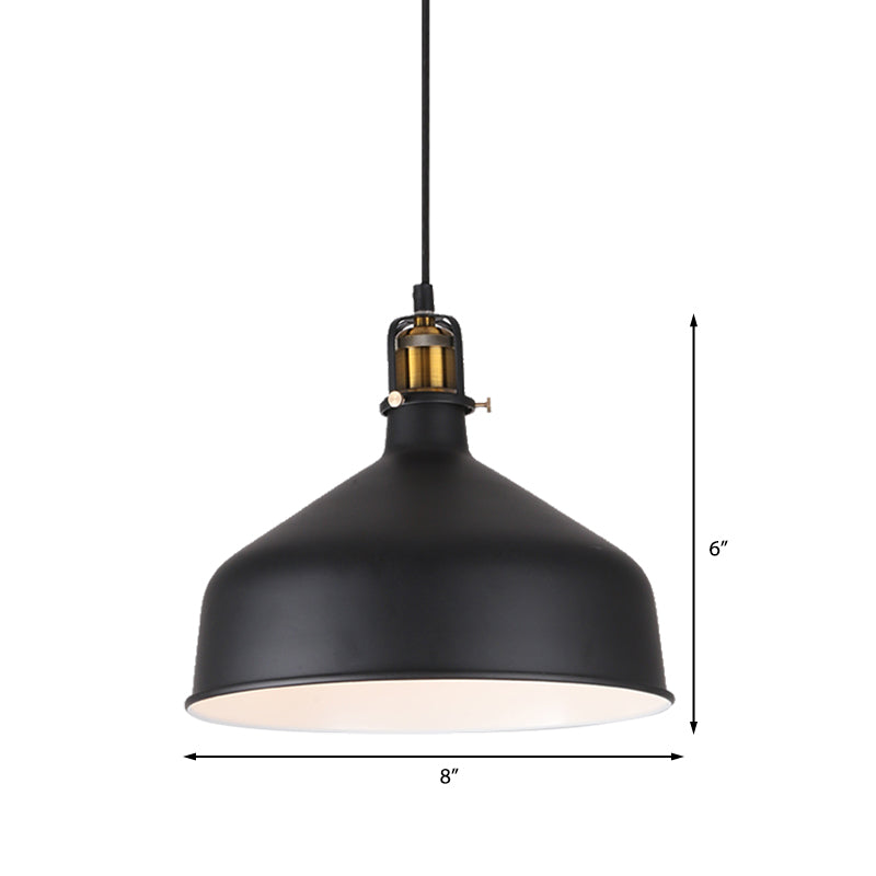 Retro Stylish 1-Bulb Pendant Light: 8"/12" Width with Barn Shade, Metal Ceiling Fixture for Dining Room in Black/White