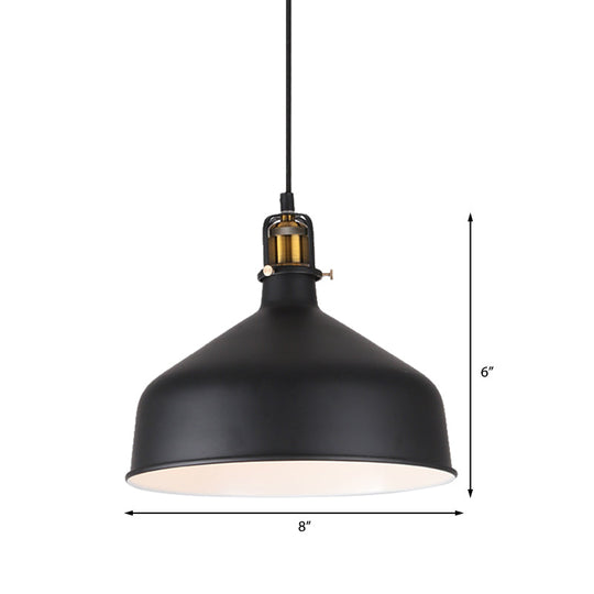 Black/White 8/12 Width Pendant Light With Barn Shade - Retro Stylish Ceiling Fixture For Dining Room