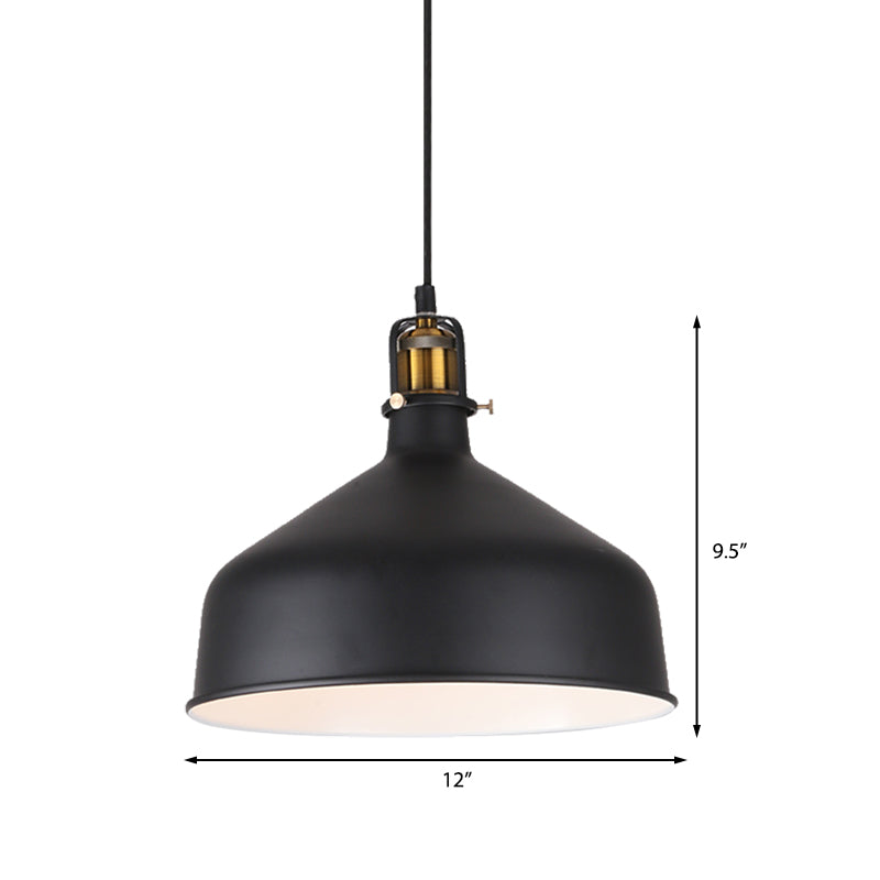 Retro Stylish 1-Bulb Pendant Light: 8"/12" Width with Barn Shade, Metal Ceiling Fixture for Dining Room in Black/White