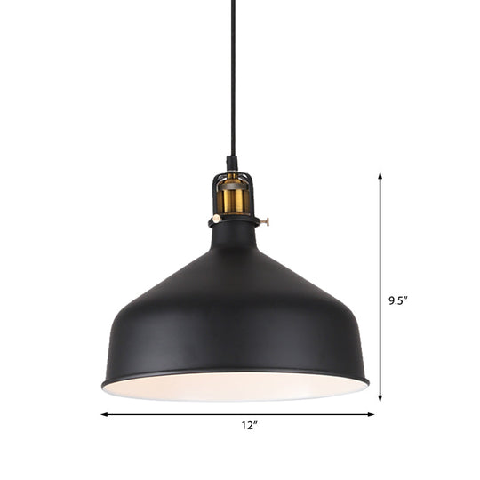 Black/White 8/12 Width Pendant Light With Barn Shade - Retro Stylish Ceiling Fixture For Dining Room