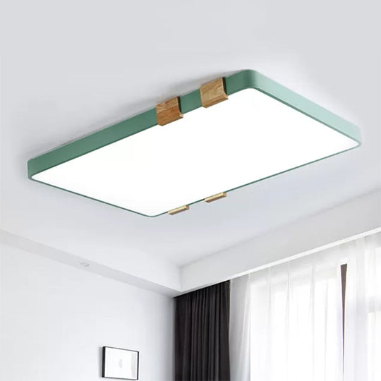 Modern Nordic Acrylic Flush Mount Ceiling Light Fixture - 1-Light Rectangular Lamp in Pink/Yellow/Blue - Warm/White Light