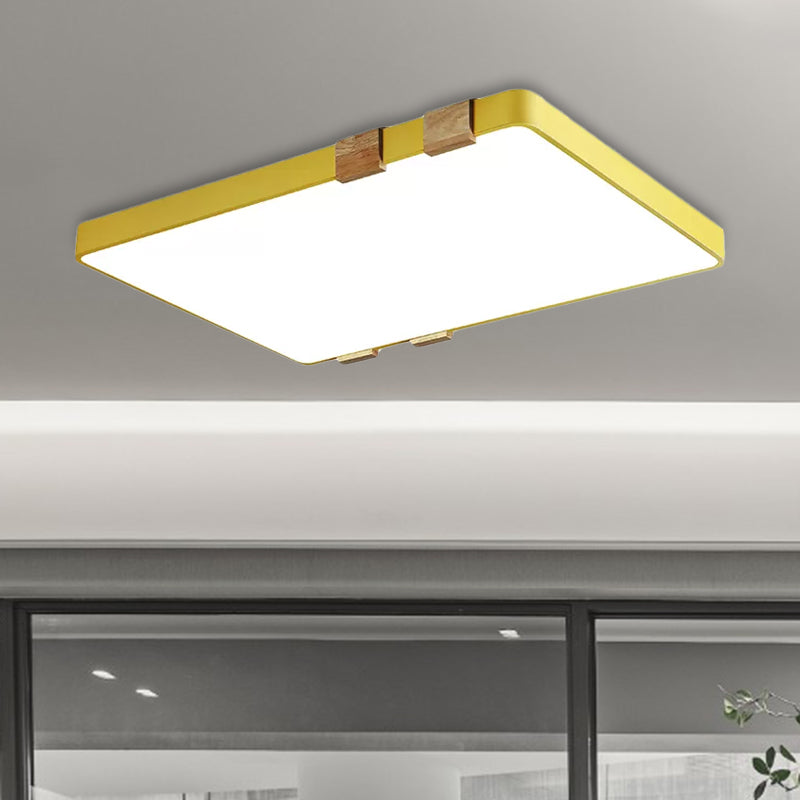 Modern Nordic Acrylic Flush Mount Ceiling Light Fixture - 1-Light Rectangular Lamp in Pink/Yellow/Blue - Warm/White Light