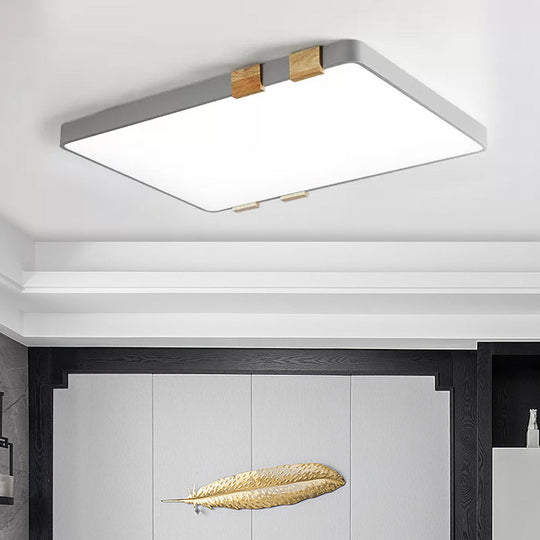 Nordic 1 Light Grey/White Ceiling Lamp - Acrylic Shade, Rectangular Flush Mount with Warm/White Lighting