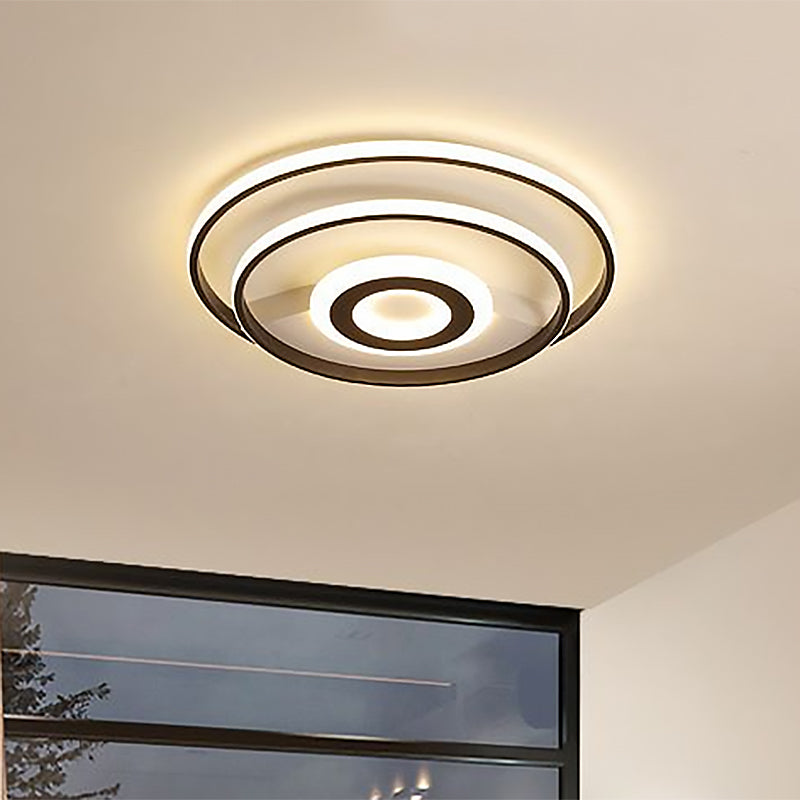 Black Ring Flush Mount Light – Nordic Acrylic LED Ceiling Lighting for Bedroom (16"/19.5"/23.5" W) - Warm/White