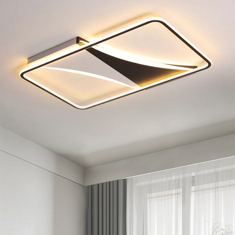 Modern Acrylic Flush Light for Bedroom - Square/Rectangular Ceiling Lighting in Black/White, Warm/White LED, 16"/19.5"/23.5" W