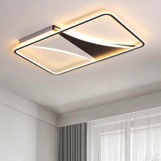 Modern Acrylic Flush Light for Bedroom - Square/Rectangular Ceiling Lighting in Black/White, Warm/White LED, 16"/19.5"/23.5" W