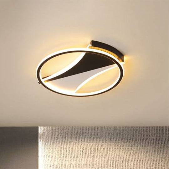 Modern Black & White Circular Flush Ceiling Light in Warm/White, 16"/19.5"/23.5" Diameter
