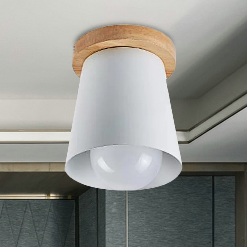 Contemporary Conical Ceiling Light, Gray/White/Green - Metal Flush Mount for Bedroom
