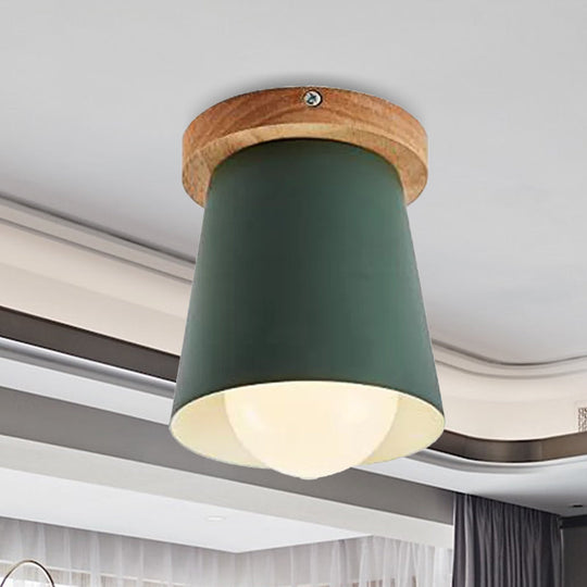 Contemporary Conical Ceiling Light, Gray/White/Green - Metal Flush Mount for Bedroom