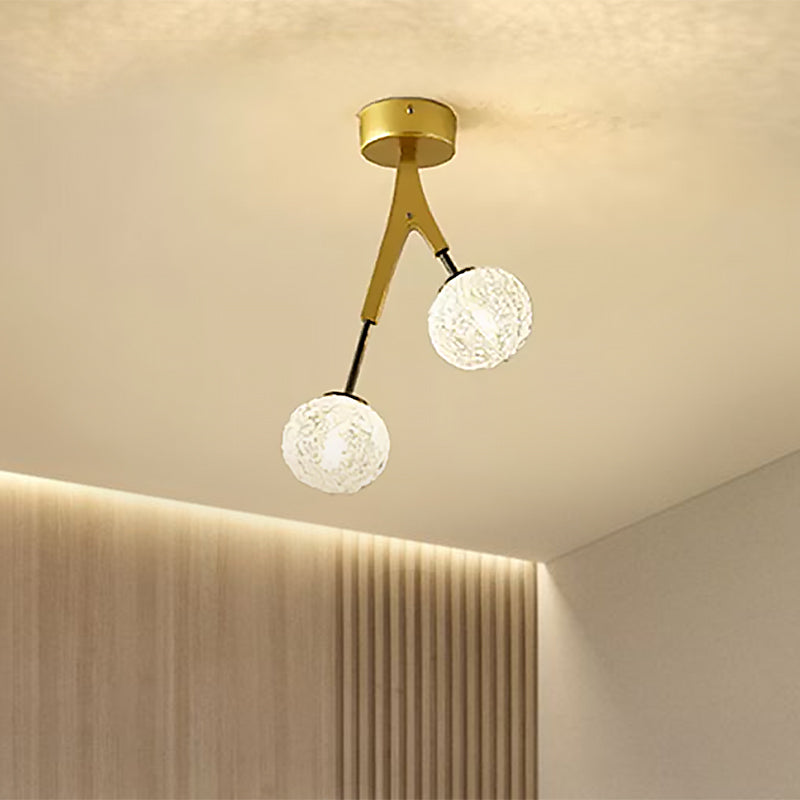 Gold Finish Handwoven Ball Semi Flush Light Fixture - Modern Ceiling Flush Mount