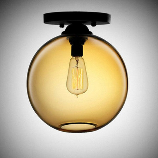 Contemporary Glass Orbit Ceiling Light Fixture - Red/Sky Blue/Amber/Dark Smoke/Coffee - 1 Head - Indoor Flush Mount