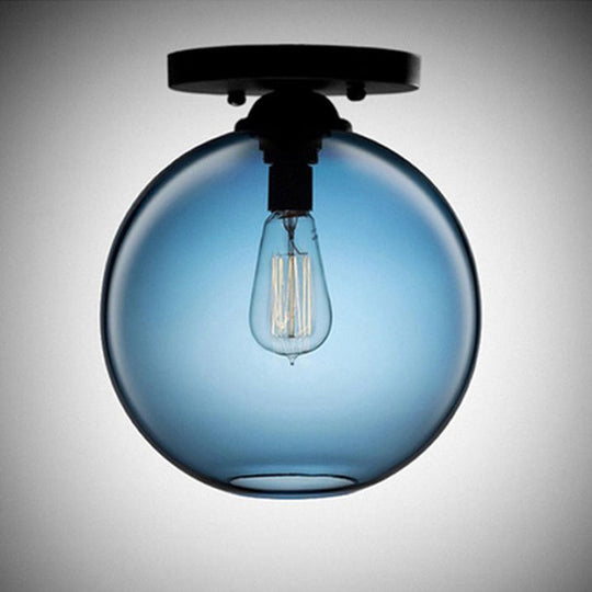 Contemporary Glass Orbit Ceiling Light Fixture - Red/Sky Blue/Amber/Dark Smoke/Coffee - 1 Head - Indoor Flush Mount