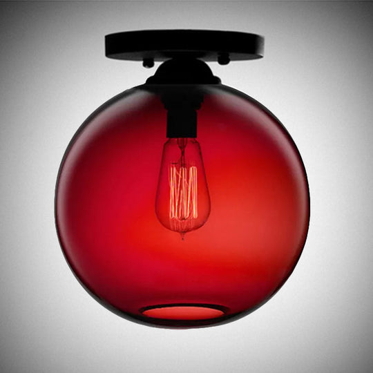 Contemporary Glass Orbit Ceiling Light Fixture - Red/Sky Blue/Amber/Dark Smoke/Coffee - 1 Head - Indoor Flush Mount