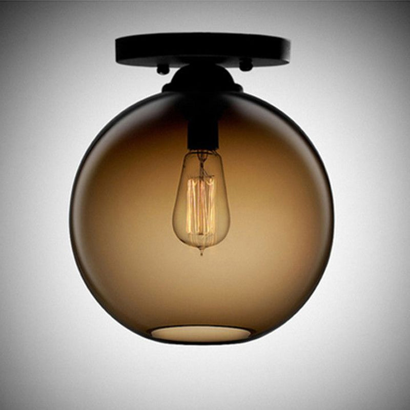 Contemporary Glass Orbit Ceiling Light Fixture - Red/Sky Blue/Amber/Dark Smoke/Coffee - 1 Head - Indoor Flush Mount