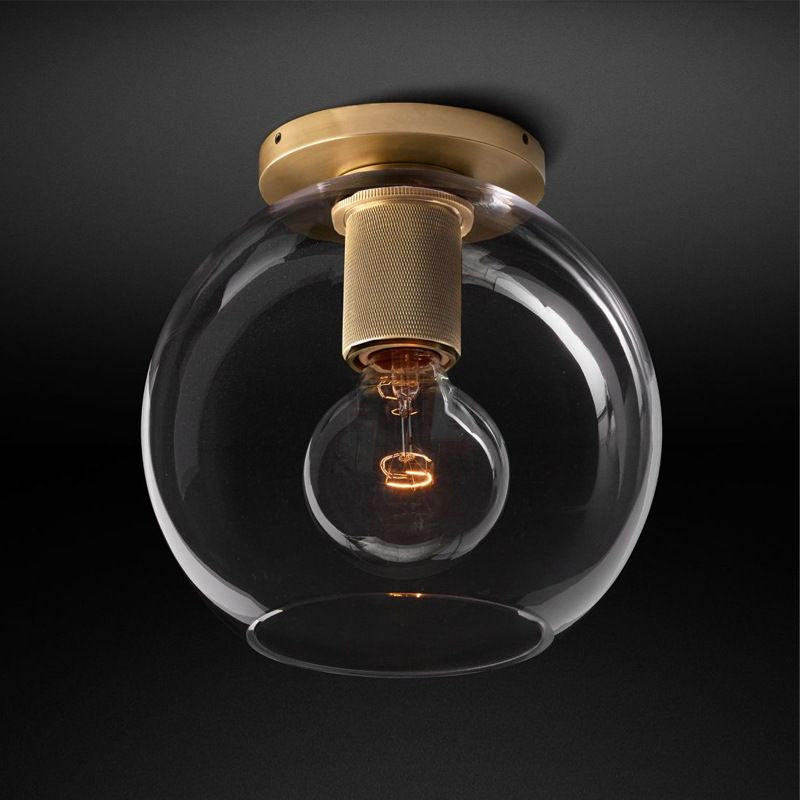 Modern Glass Flush Pendant Ceiling Light in Brass for Balcony - Globe, Cone, Cylinder, Trumpet Shapes