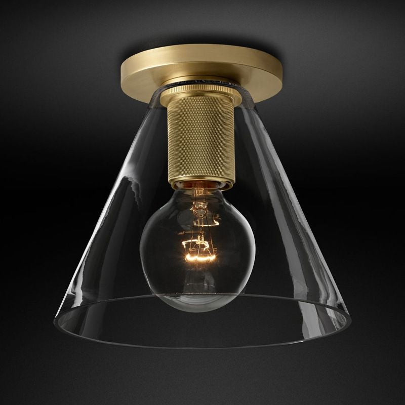 Modern Glass Flush Pendant Ceiling Light in Brass for Balcony - Globe, Cone, Cylinder, Trumpet Shapes
