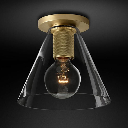 Modern Glass Flush Pendant Ceiling Light in Brass for Balcony - Globe, Cone, Cylinder, Trumpet Shapes