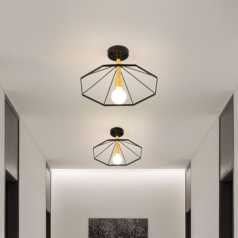 Sleek Black Metal Semi Flush Ceiling Light - Minimalist 1 Light Fixture, Perfect for Lobby