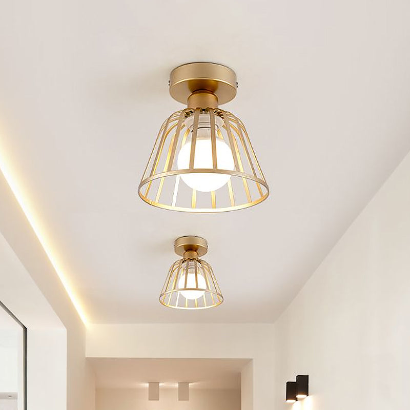 Contemporary Black/Gold Conical Flush Mount Ceiling Light for Staircases - Metal Fixture, 1 Bulb