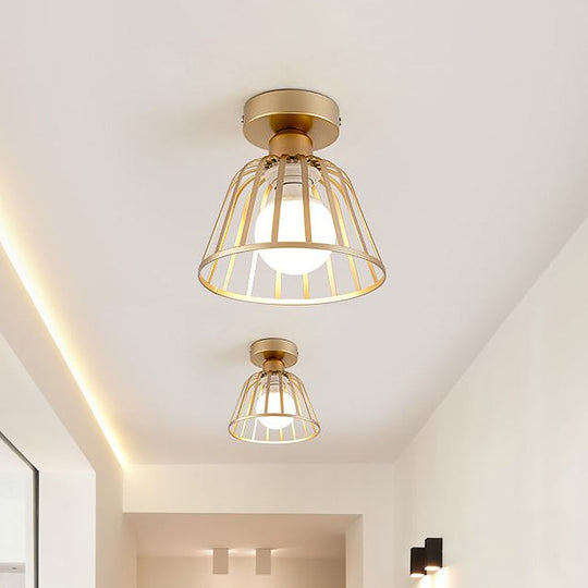 Contemporary Black/Gold Conical Flush Mount Ceiling Light for Staircases - Metal Fixture, 1 Bulb