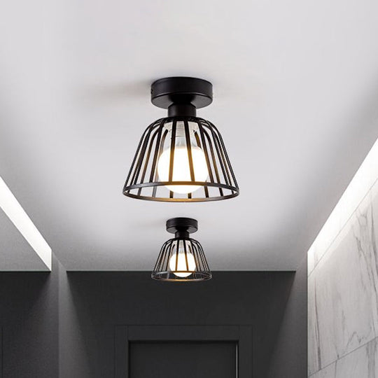 Contemporary Black/Gold Conical Flush Mount Ceiling Light For Staircases - Metal Fixture 1 Bulb
