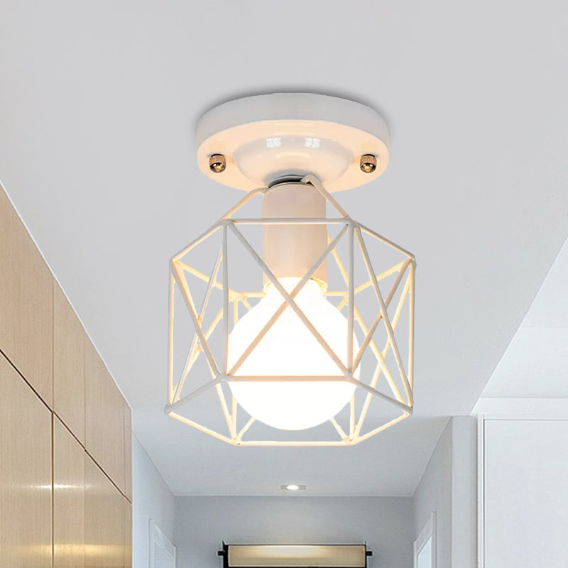 Minimalist Metal Frame Ceiling Mounted Light with White, Pink, and Green Accents - Ideal for Cloakroom