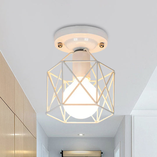 Minimalist Metal Frame Ceiling Mounted Light With White Pink And Green Accents - Ideal For Cloakroom