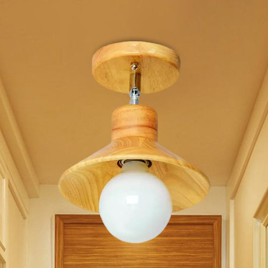 Modern Wooden Square/Trumpet/Pineapple Semi-Flush Ceiling Light - 1 Indoor Mount