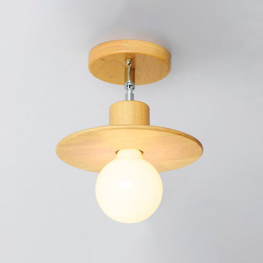 Plafonnier semi-encastré moderne en bois de forme carrée/trompette/ananas - Montage intérieur à 1 lampe