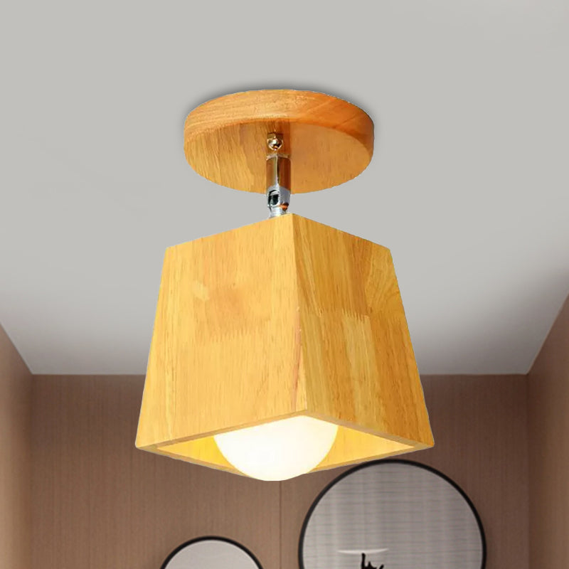 Plafonnier semi-encastré moderne en bois de forme carrée/trompette/ananas - Montage intérieur à 1 lampe