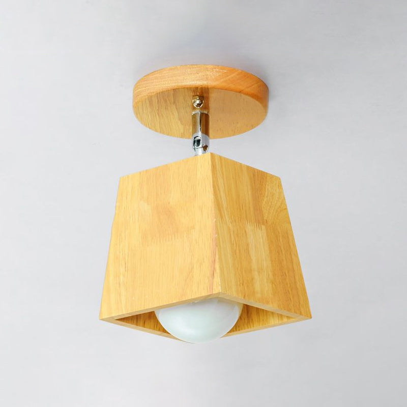 Plafonnier semi-encastré moderne en bois de forme carrée/trompette/ananas - Montage intérieur à 1 lampe