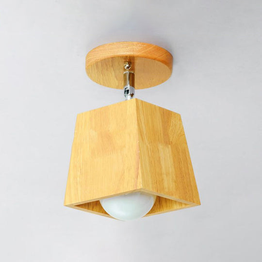Plafonnier semi-encastré moderne en bois de forme carrée/trompette/ananas - Montage intérieur à 1 lampe