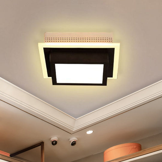 Modern LED Flush Ceiling Lamp in Black/White - Round, Square, or Triangle Acrylic Design for Corridor and Foyer