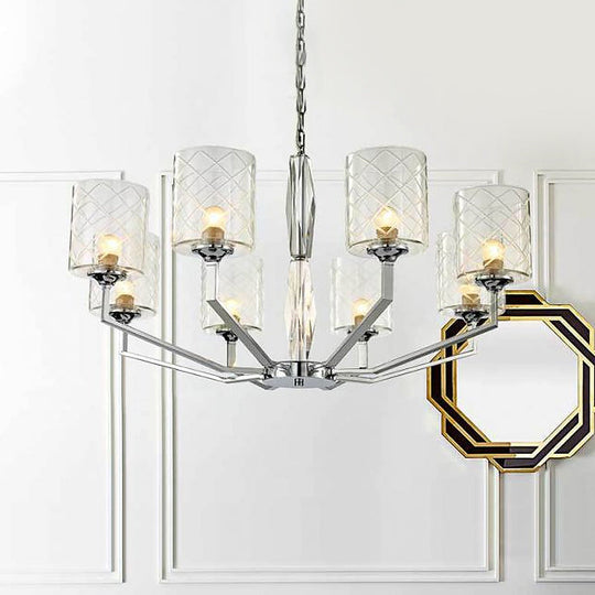 Lattice Glass Up Chandelier - Simple Cup Design, 6/8-Light Ceiling Fixture in Chrome