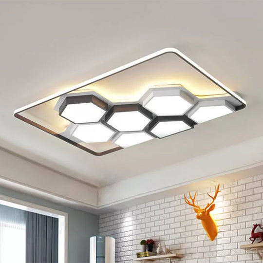 Plafonnier encastré en métal en nid d'abeille : luminaire LED noir et blanc moderne (19,5"/35,5") pour salon