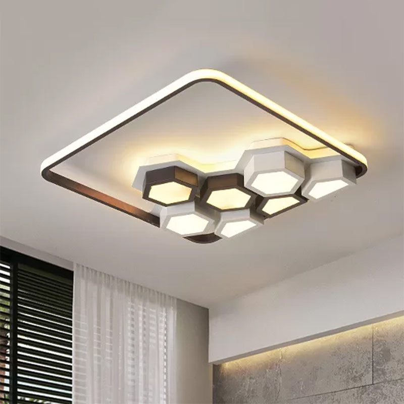 Plafonnier encastré en métal en nid d'abeille : luminaire LED noir et blanc moderne (19,5"/35,5") pour salon