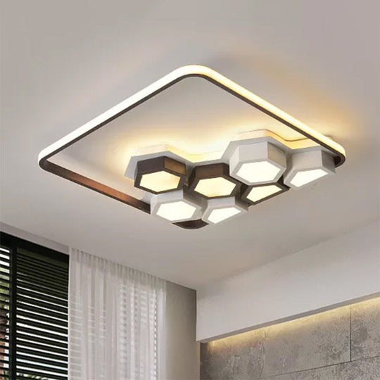 Honeycomb Metal Flush Ceiling Light: Modern Black & White Led Fixture (19.5/35.5) For Living Room