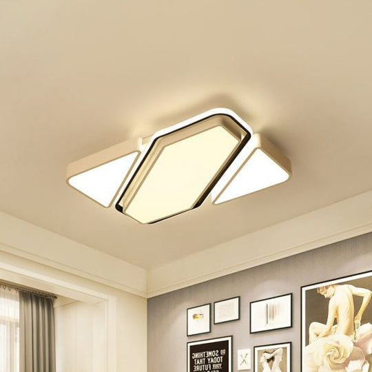 Modern Metal White LED Flush Ceiling Light with Acrylic Diffuser - Spliced Rectangle Design, 25.5"/37.5" W