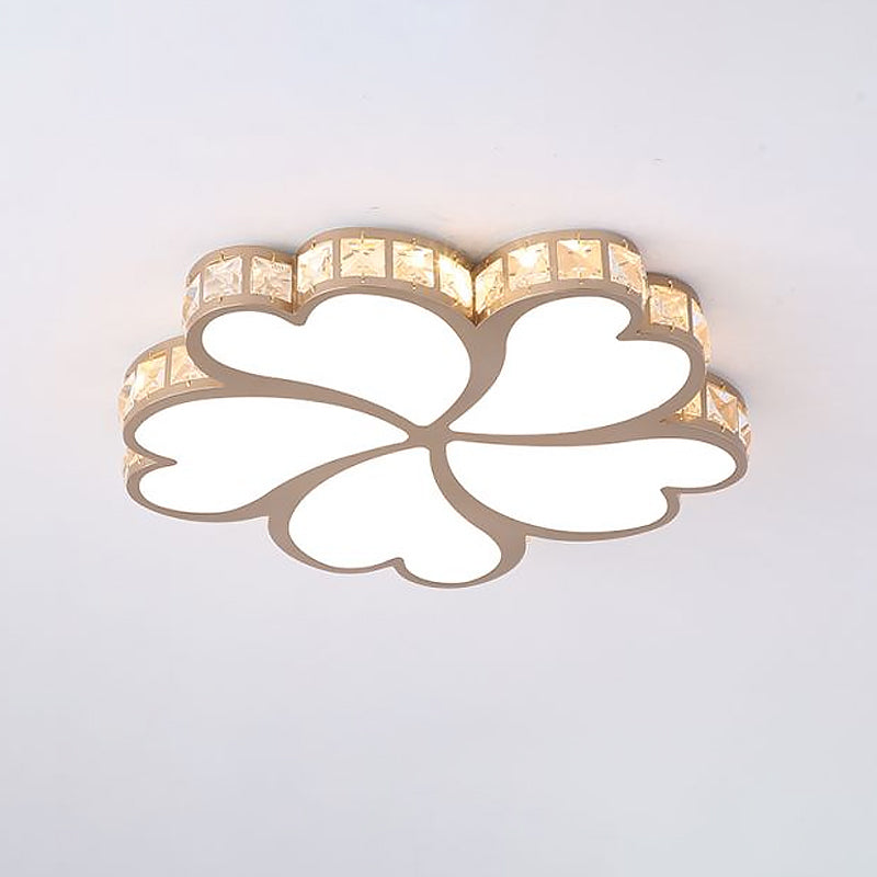 Nordic Clover Crystal Flush Mount Ceiling Light - Black/White/Gold LED Illumination for Bedroom
