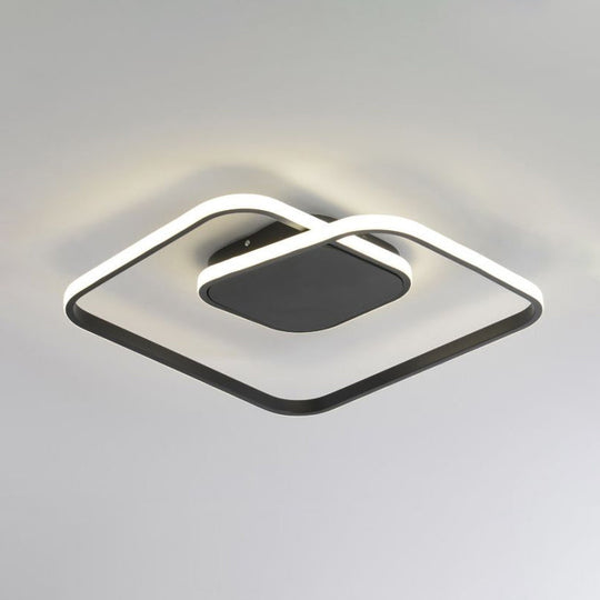 Modern LED Square Flush Ceiling Light in White/Black/Gold for Bedroom, Acrylic Design, Warm/White