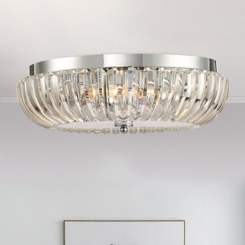 Modern Round Flush Mount Light with Clear Crystal Shade - 3/4 Lights - Chrome Ceiling Flushmount - 16"/19.5" W