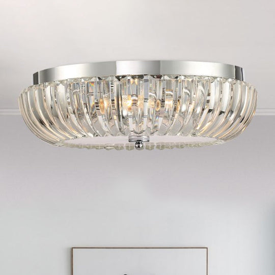 Modern Round Flush Mount Light With Clear Crystal Shade - 3/4 Lights Chrome Ceiling Flushmount