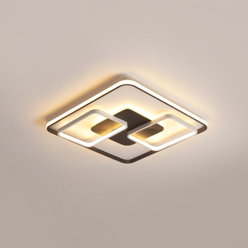 Modern Black and White Geometric LED Flushmount Living Room Light - Warm/White, Multiple Sizes