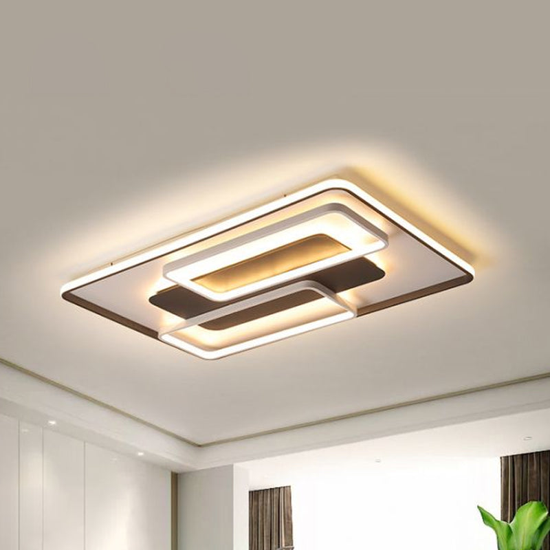 Modern Black and White Geometric LED Flushmount Living Room Light - Warm/White, Multiple Sizes