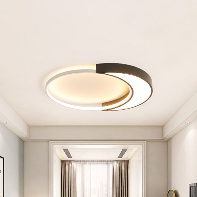 Modern Black and White Metal Shade Ceiling Flush Light - Warm/White LED, 19.5"/27" Wide