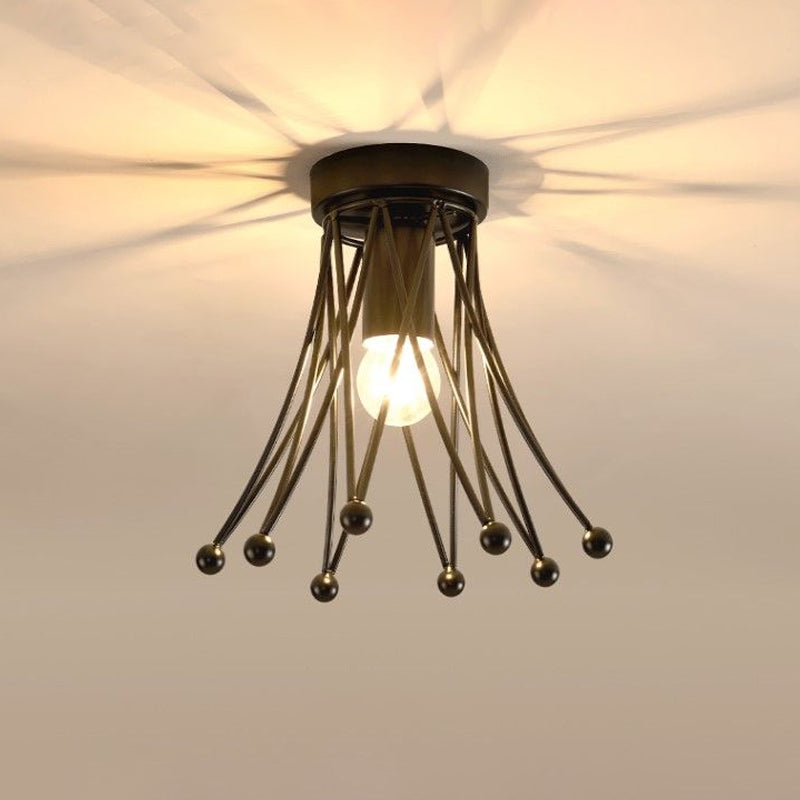 Plafonnier moderne à 1 lampe en forme de couronne métallique pour enfants | Noir/doré/blanc