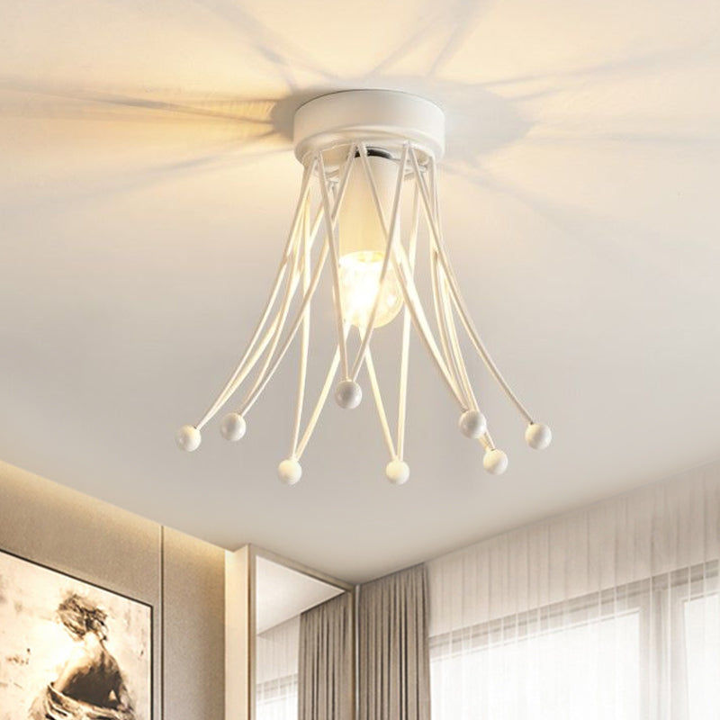 Plafonnier moderne à 1 lampe en forme de couronne métallique pour enfants | Noir/doré/blanc