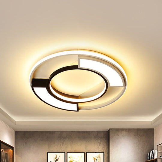 Modernism Ring Flushmount Light with Frosted Diffuser - Metallic Black and White LED Ceiling Light, 16"/19.5" - Warm/White