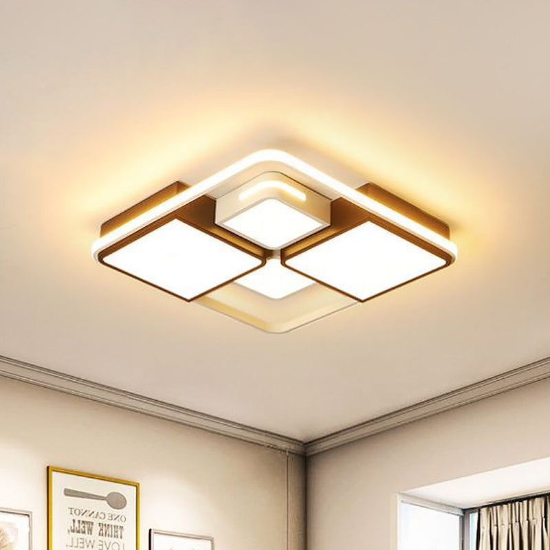Sleek Square/Rectangle Ceiling Flushmount LED Light Fixture in Black and White, Warm/White Light, 16"/19.5"/23.5"/35.5" Width
